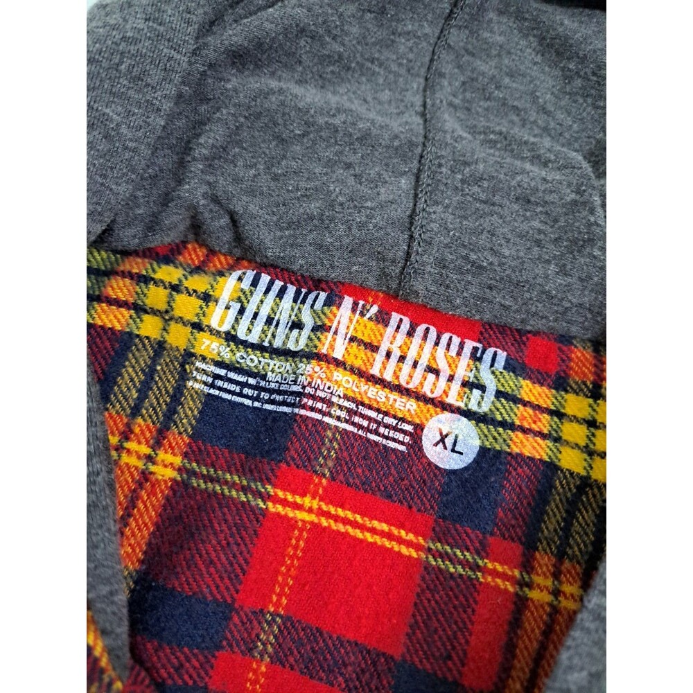 Guns N Roses Flannel Hooded Shirt XL Red Yellow Rock Roll Axel Skulls Appetite - Picture 5 of 9